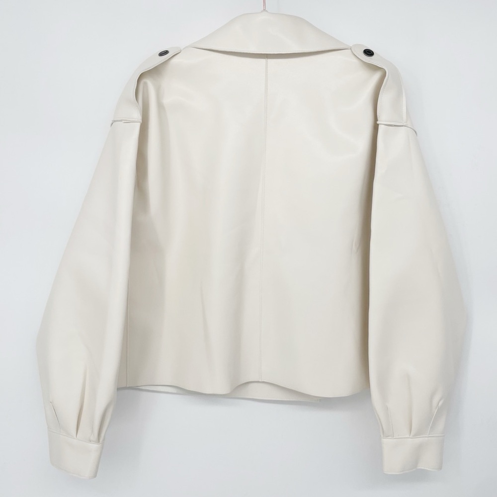 Free People Alexis Vegan Leather Moto Jacket NWT Cream White Boxy - Picture 13 of 16